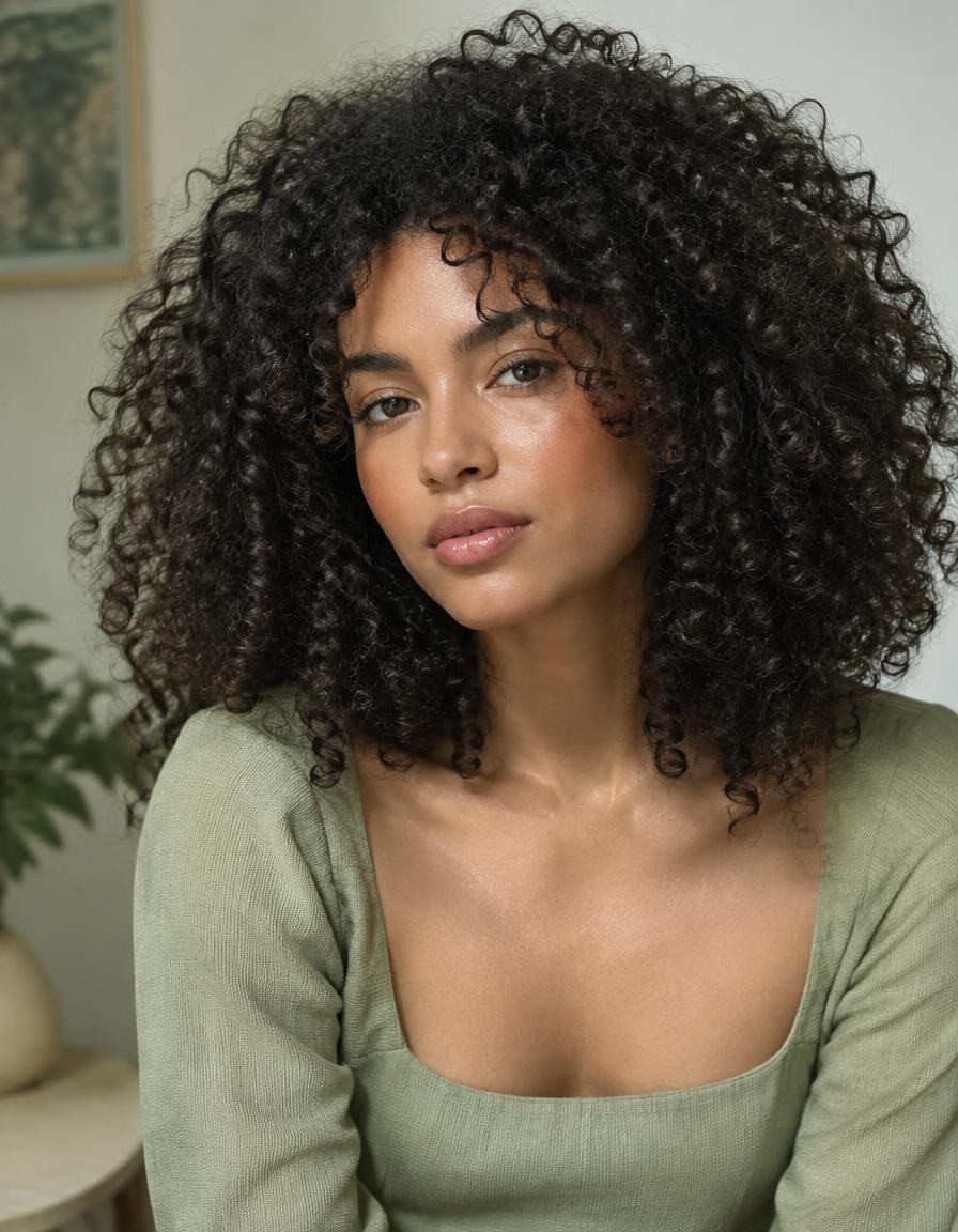Woman with voluminous, defined natural curls